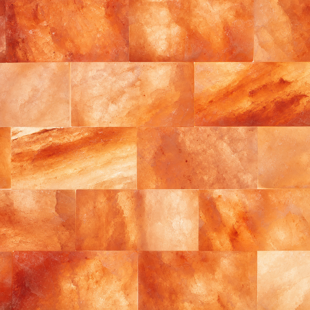 A backlit Himalayan salt brick glowing warm pink-amber.